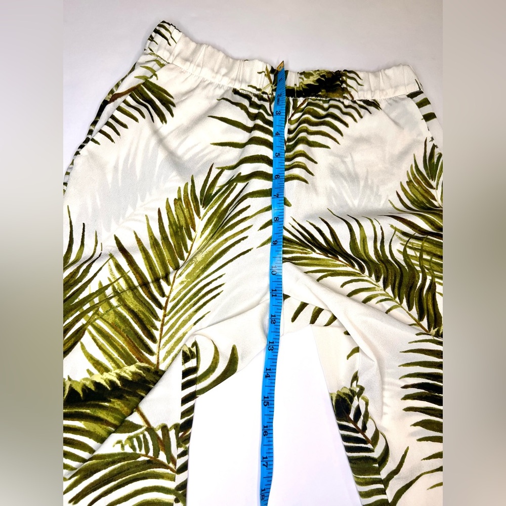 H&M Hawaiian Palm Tree Print Casual Pants - Semi See Thru White & Green Tropical - Picture 11 of 13